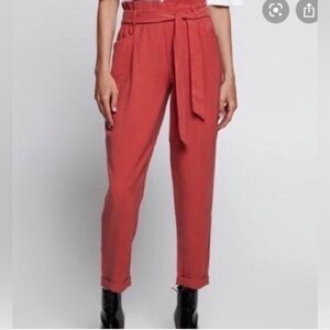 Zara TRF Paperbag Tie-Waist Ankle Length Trousers in Terracotta/Rust